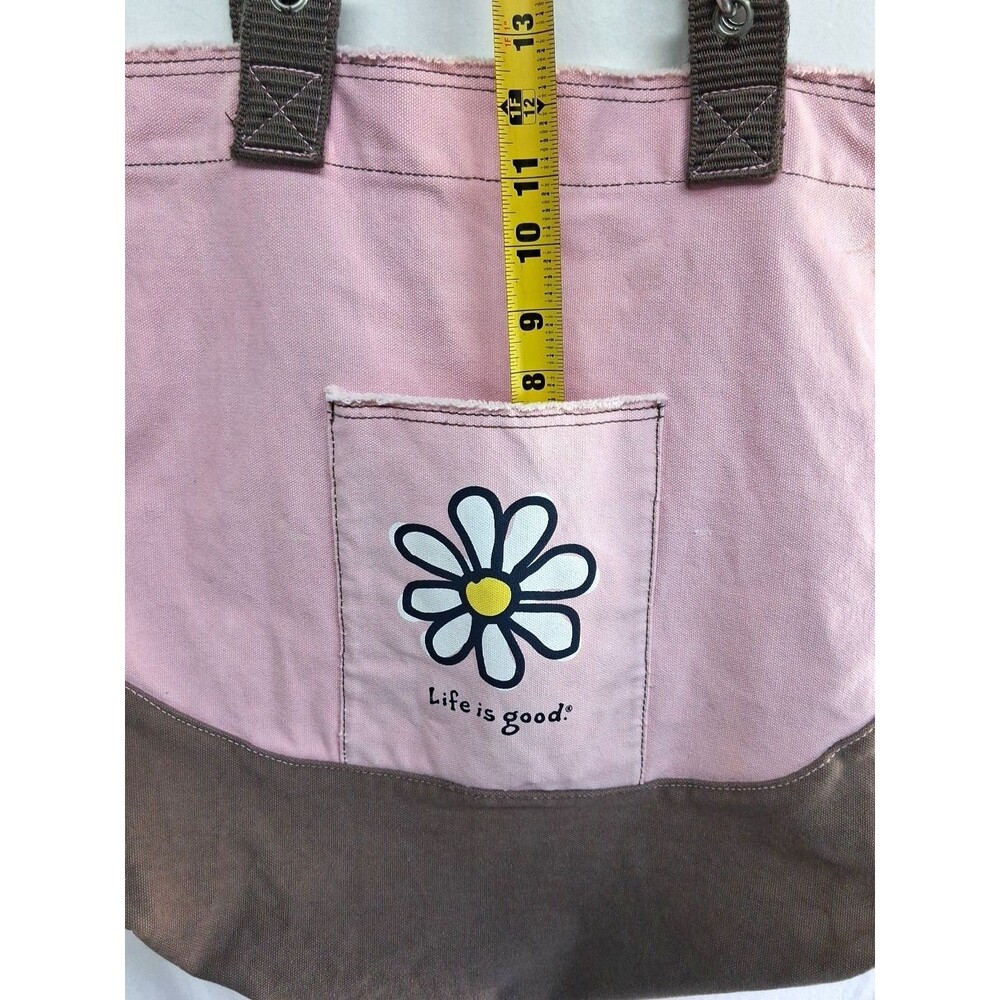 Life is Good Canvas Tote Bag Pink Daisy Graphic L Shoulder Bag Travel Vacation - Picture 10 of 10